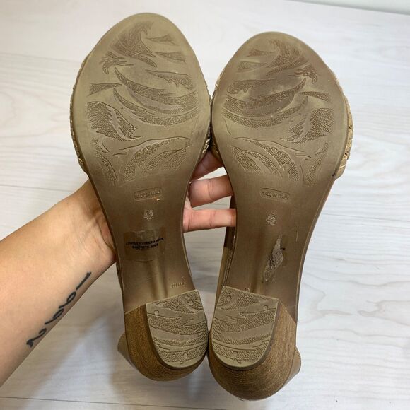 Sundance Demeter Hillside Woven Leather Heeled Sandals Taupe Women's 12/42 - Picture 7 of 9